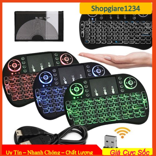 Bàn Phím Kiêm Chuột Cảm Ứng Không Dây Đèn LED 3 Màu Keyboard Mini