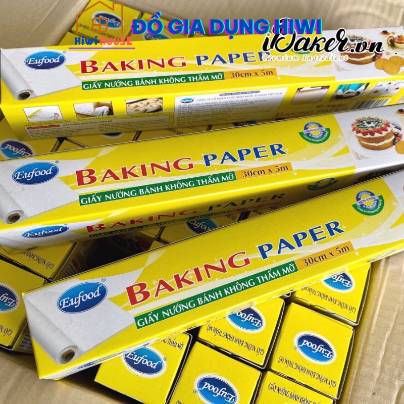 Giấy nến Eufood 30cm x 5m Hộp Màu Vàng, Giấy nướng bánh không thấm dầu
