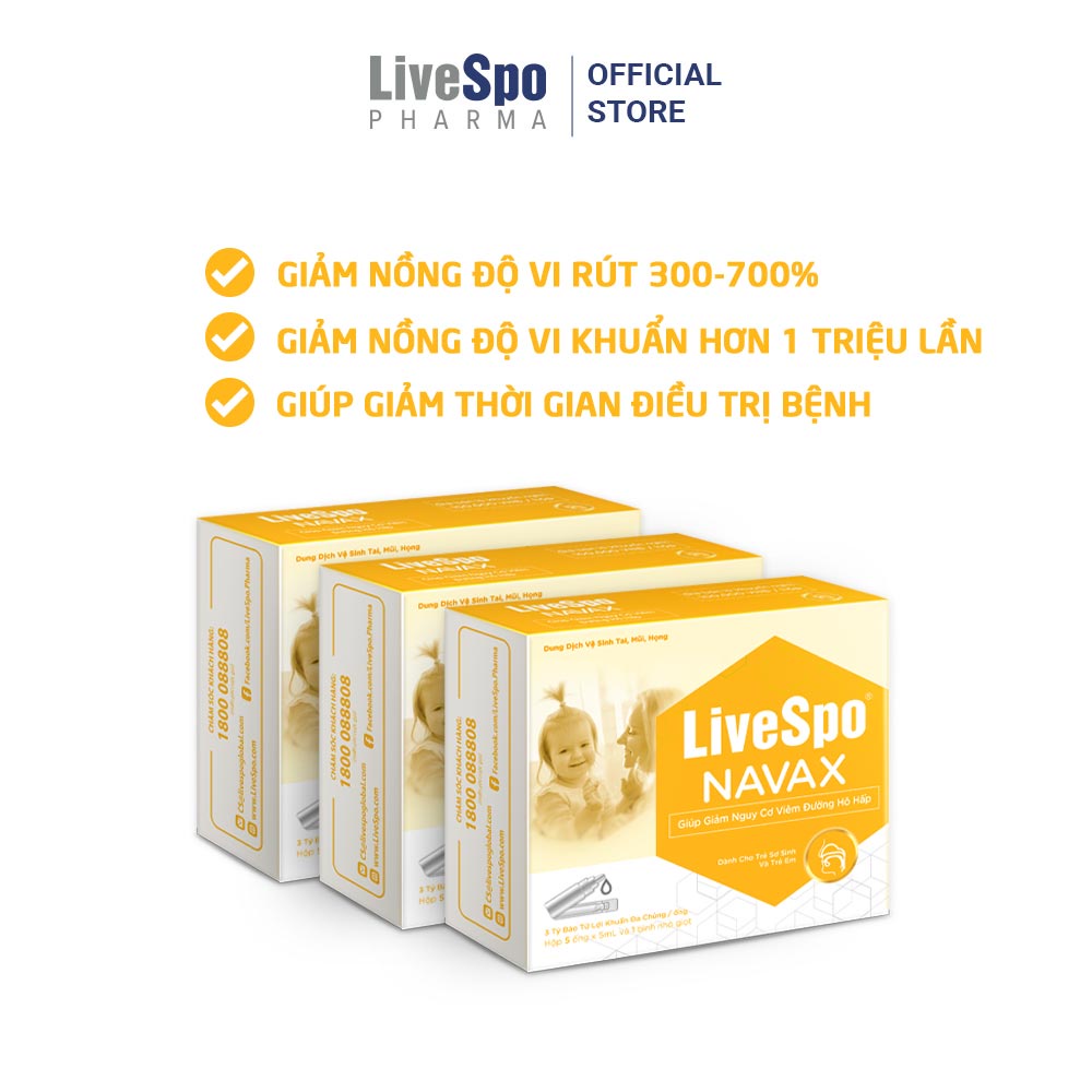 Combo 3 hộp Nước muối sinh lý bào tử lợi khuẩn LiveSpo Navax Kids - Dành cho trẻ sơ sinh và trẻ em 5 ống x 5ml