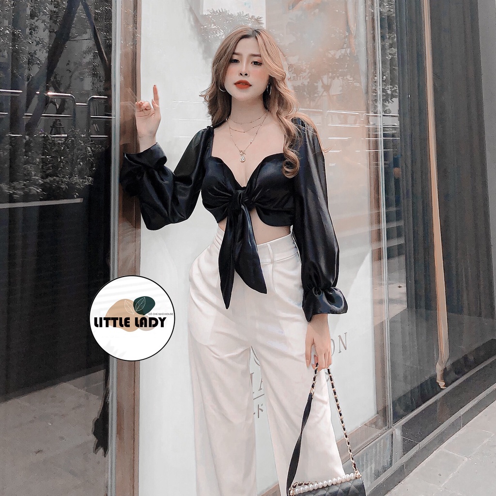 Áo Kiểu Croptop Cột Nơ Ngực Có Mút Ngực Đệm Trong Thoải Mái Tay Dài Ống Loe “ROSE”