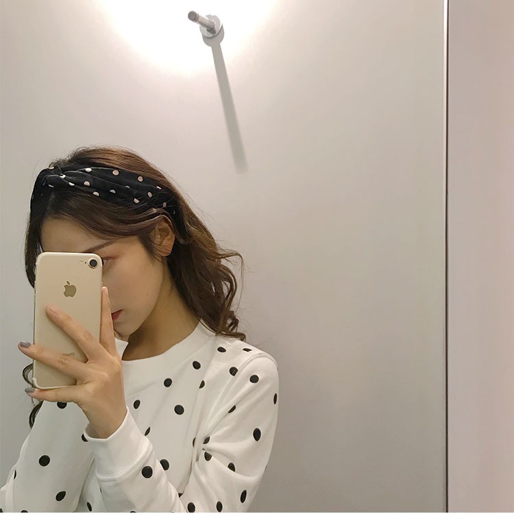 Băng Đô Bờm Turban Cài Tóc Họa Tiết Chấm Bi Khung Cứng !