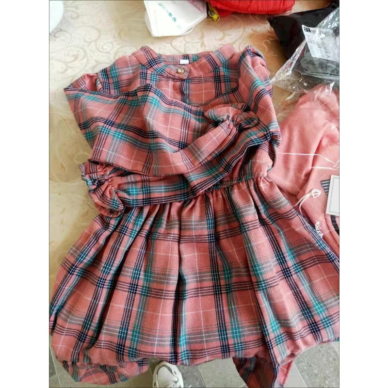 Váy đầm xoè dài tay hoạ tiết caro cho bé gái  Cao 110-160cm, nặng 14-40kg) N00978