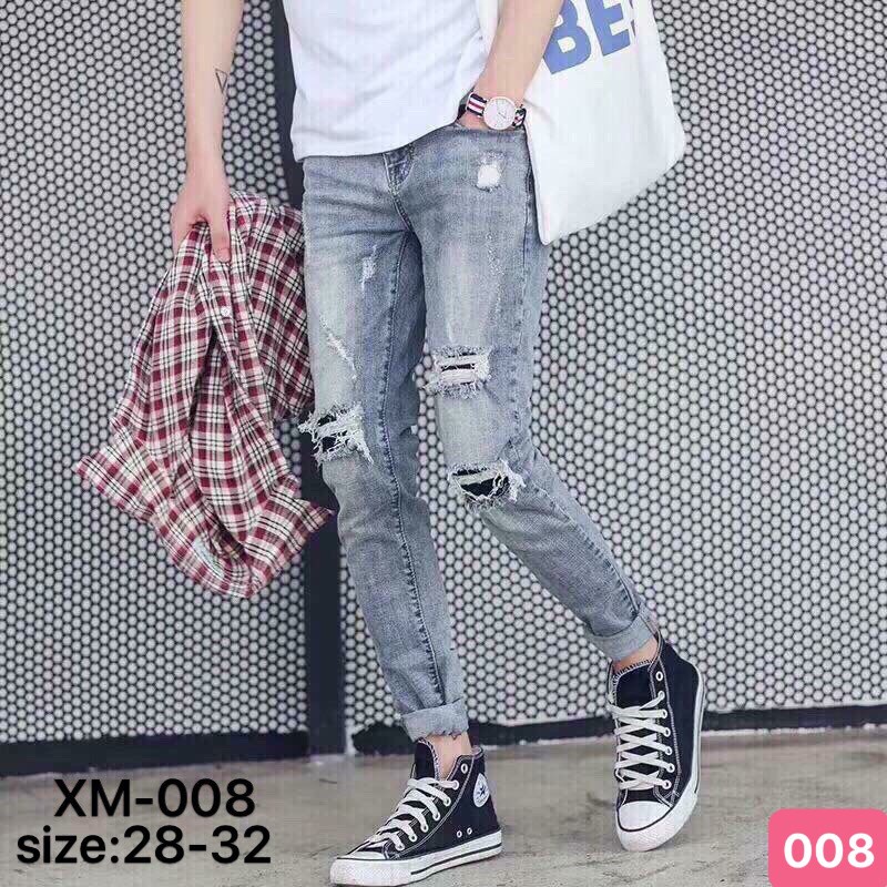 Quần jean nam màu xanh rách gối chất bò cao cấp co dãn 4 chiều cực đẹp, quần rin nam QDJ008 sơn Nhiều mẫu mới