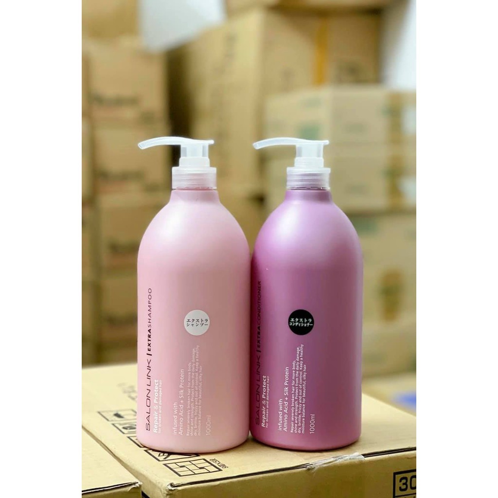 Combo Dầu Gội Và Dầu Xả Phục Hồi Kumano Salon Link Extra Dành Cho Tóc Hư Tổn 1000ml