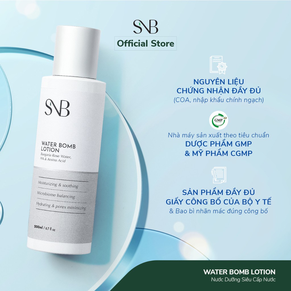 Nước dưỡng siêu cấp nước SNB Water Bomb Lotion 200ml cân bằng pH làm dịu nhẹ Da Căng Bóng