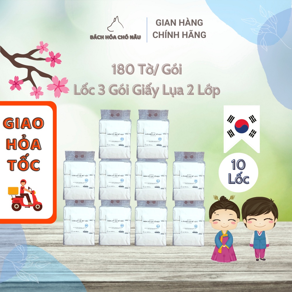 COMBO 10 Lốc 3 Khăn Giấy Lụa Tiết Kiệm Hàn Quốc LOTTE Choice L [180 Tờ/Gói] Giấy 2 Lớp Cao Cấp [ Chính Hãng]