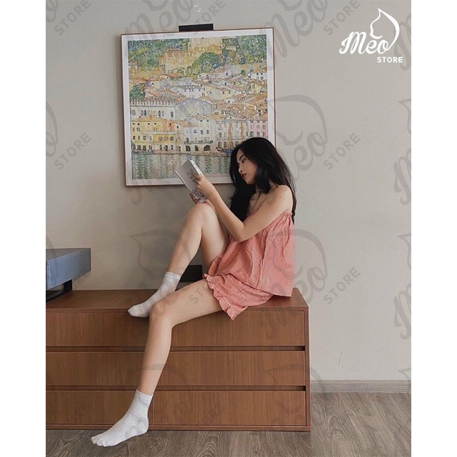 Đồ bộ hai dây chất đũi mặc nhẹ xinh. | BigBuy360 - bigbuy360.vn