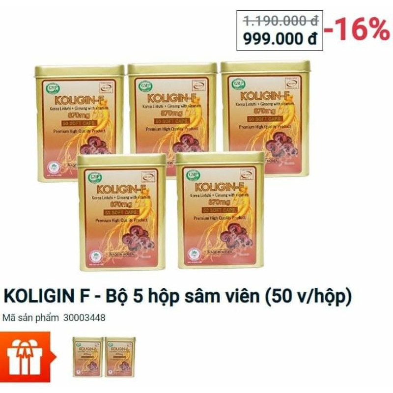 Bộ 7 hộp sâm viên KOLIGIN F (50 viên /hộp) Sản xuất và nhập khẩu trực tiếp từ Hàn Quốc.