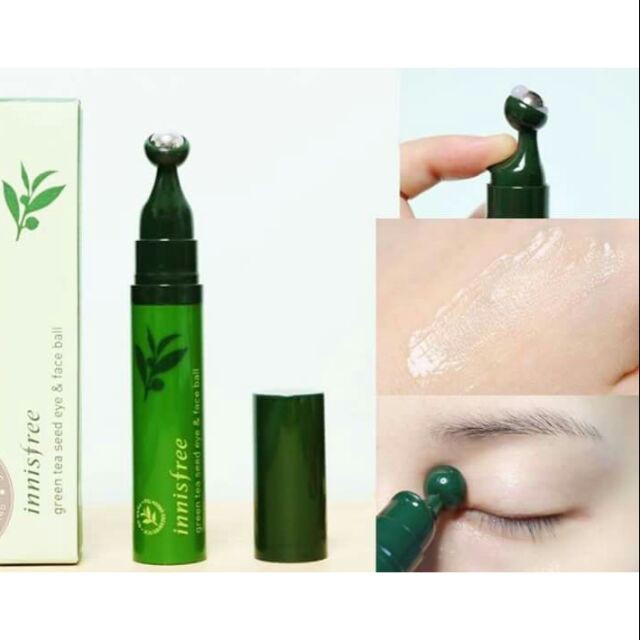 Tinh chất dưỡng mắt & mặt dạng đầu lăn massage từ trà xanh và dầu hạt trà xanh tươi Innisfree Green Tea Seed Eye & Face