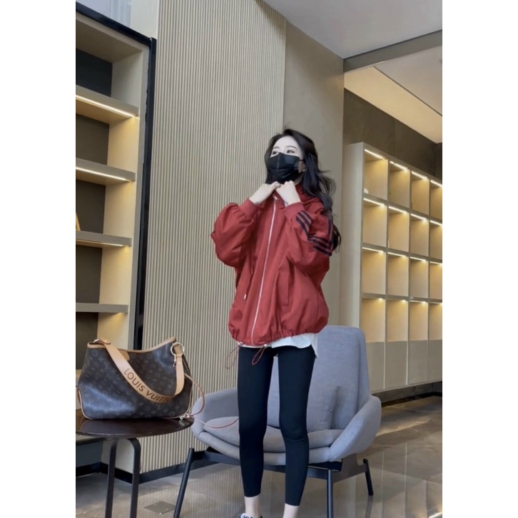 (Free Ship) Áo Khoác Nữ PHối Sọc Tay Cổ Cao Có Nón Có Dây Rút Eo Thời TRang ulang 2022 Shop VLTN