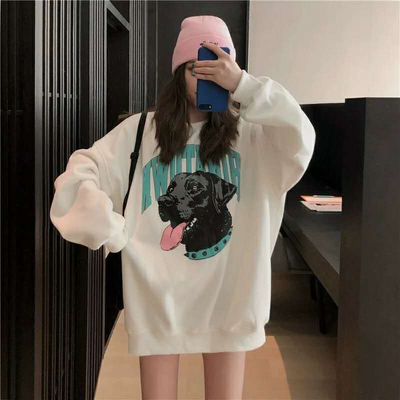 COZOK Áo sweater dáng rộng chiều dài vừa phải đa năng thời trang Hàn Quốc
