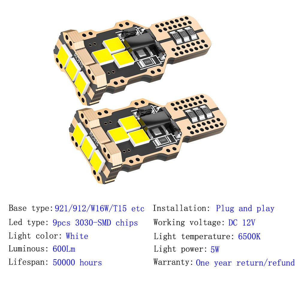 Set 2 Đèn LED T16 T15 W16W 2835 9-SMD 6000K Canbus 921 912 12V Ánh Sáng Trắng Dành Cho Ô Tô