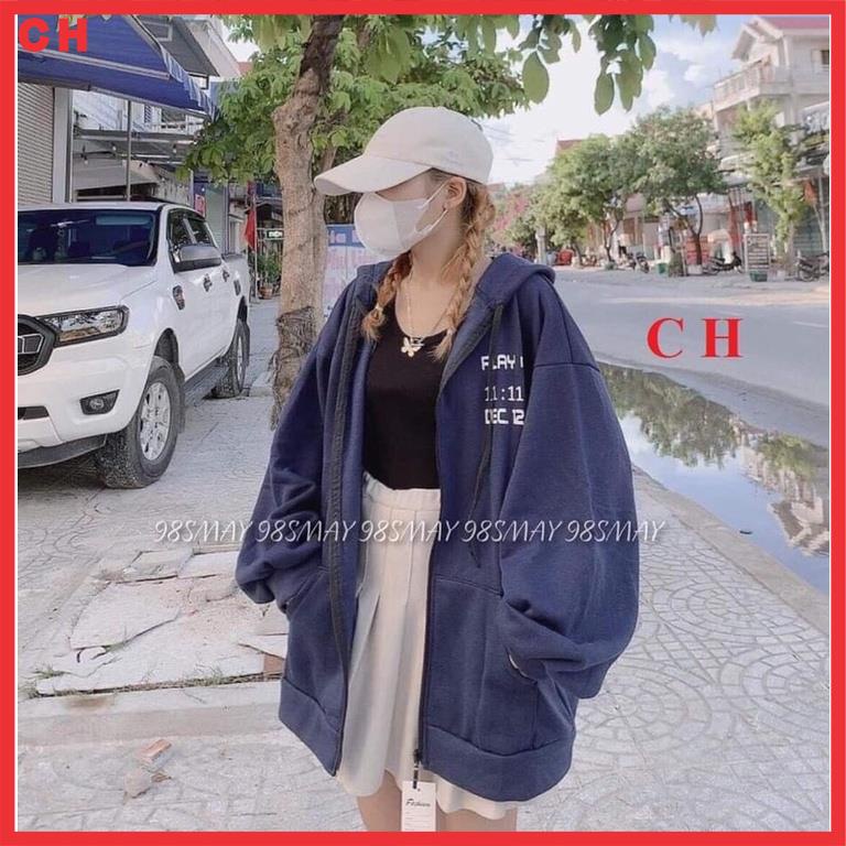 Áo hodie nỉ mũ khóa zip áo khoác hoodie bo tăm cotton Play 2 lớp thu đông nam nữ form rộng tay bồng unisex freesize