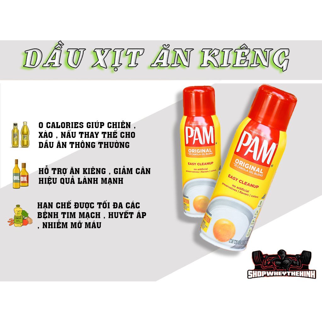 Dầu xịt ăn kiêng PAM ORIGINAL 0 calories - Sản phẩm dành cho người tập gym , giảm cân và heatly (930 lần dùng)