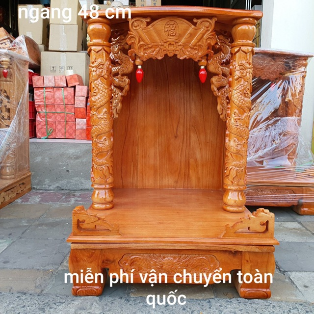 Bàn thờ thần tài ông địa gỗ xoan ngang 48 cm màu đỏ mẫu đẹp