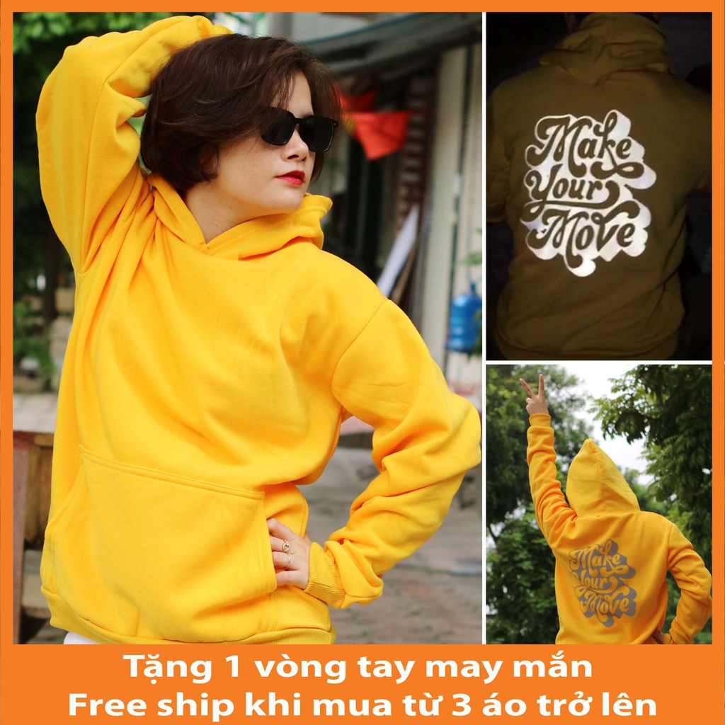 Áo khoác nỉ  HOODIE PHẢN QUANG MAKE YOUR MOVE  dày dặn có mũ chui đầu