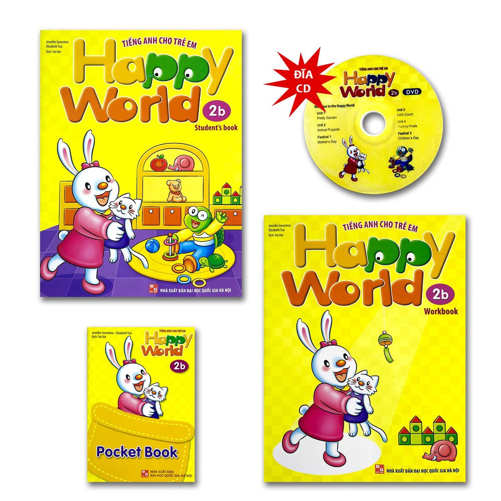 Sách - Tiếng Anh Cho Trẻ Em - Happy World - 2 (Bộ 2 quyển, 1 sổ tay, 1 đĩa DVD) (2 bộ lẻ tùy chọn)