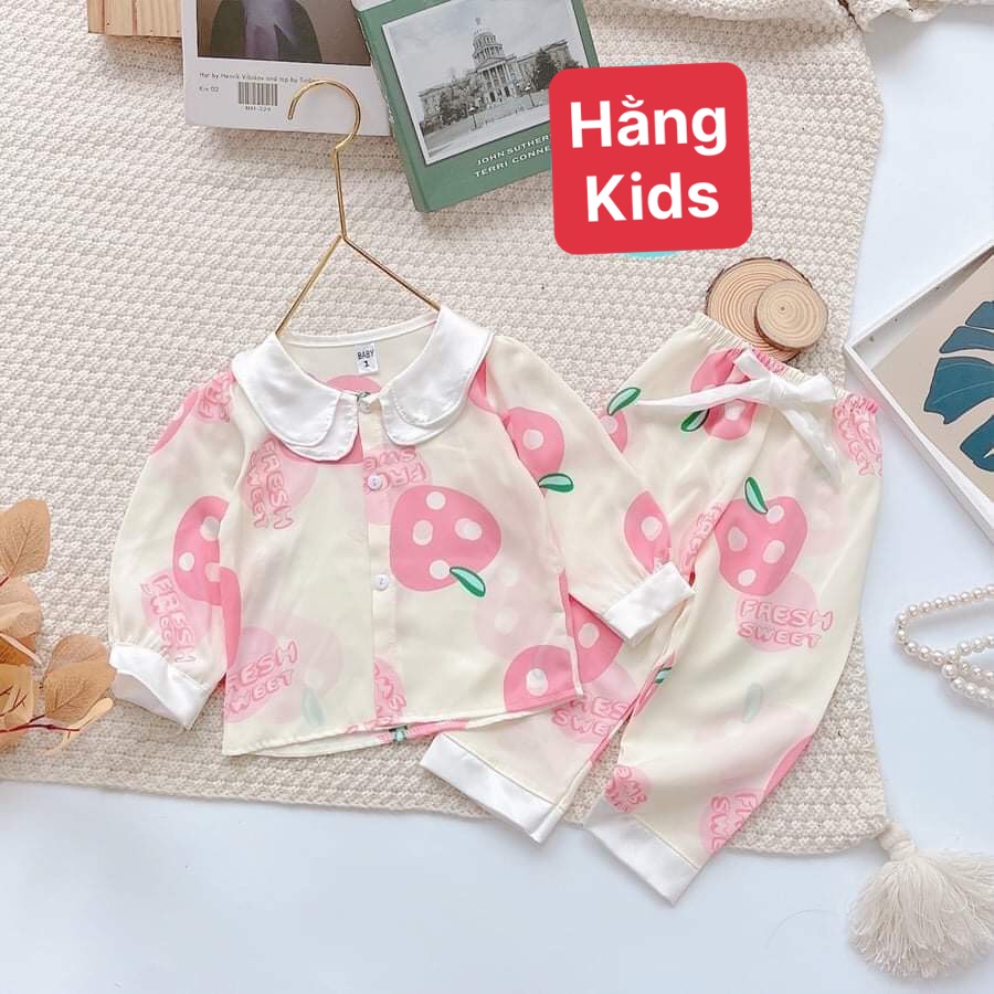 Bộ đồ ngủ Pijama cổ sen cho bé gái vải lụa cao cấp