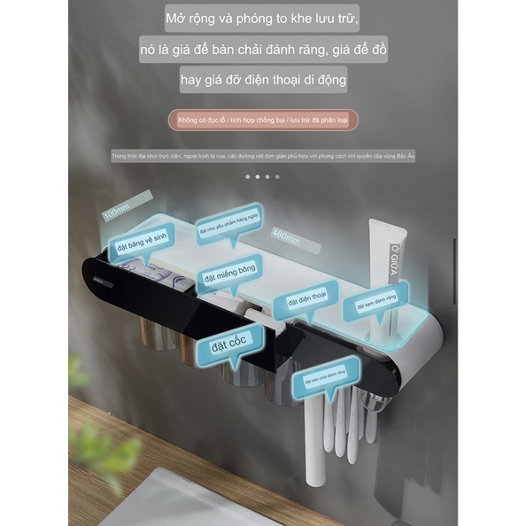 Kệ nhả kem 4 cốc ECOCO, cắm bàn chải, kệ để đồ có ngăn kéo từ tính không khoan tường mẫu mới 2022 |Kệ nhà tắm thông minh