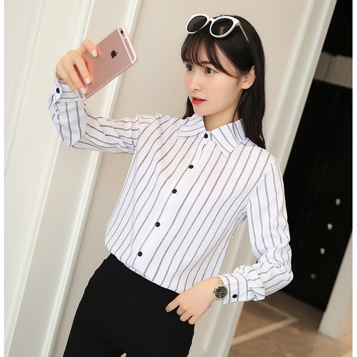 Sơ mi nữ dài tay kẻ sọc, Áo sơ mi phong cách công sở sm35
