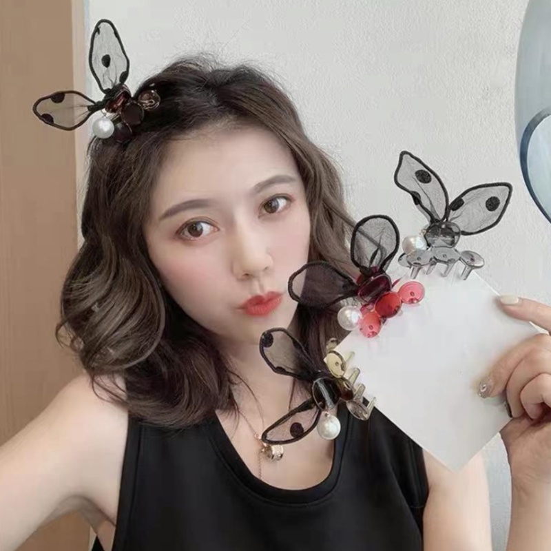 Kẹp Tóc Nơ Họa Tiết Chấm Bi Đính Ngọc Trai Chống Trượt Thời Trang