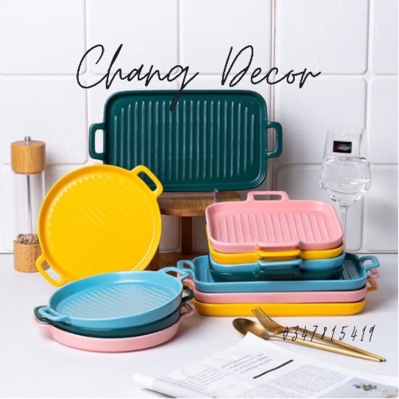 Thanh Lý Đĩa sứ 2 quai tròn ,đĩa sư decor xinh