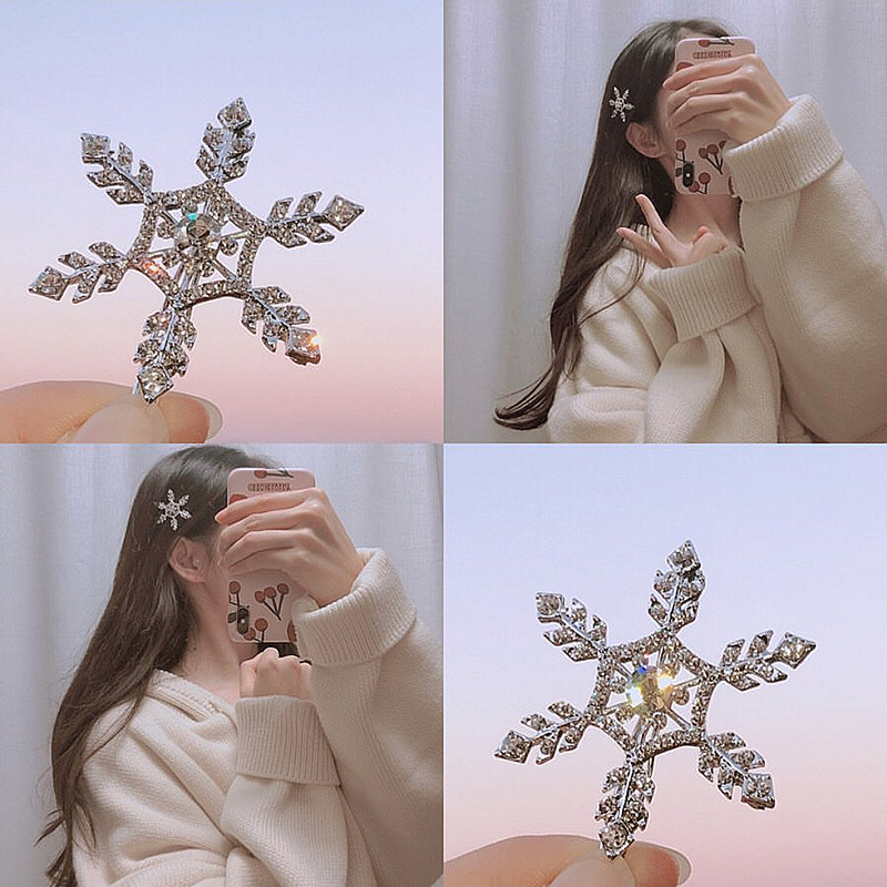Kẹp tóc hình hoa tuyết đính kim cương lấp lánh phong cách Hàn Quốc