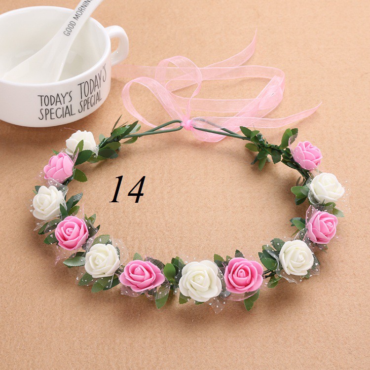 Vòng hoa đội đầu 12 hoa màu mix
