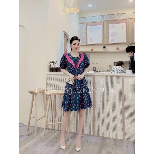 đầm bông lụa cổ v cánh tiên ngắn tay