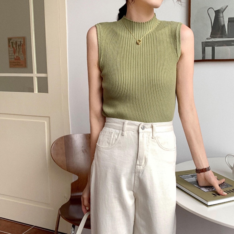 Áo thun dệt kim sát nách thời trang mùa hè retro đơn giản cho nữ