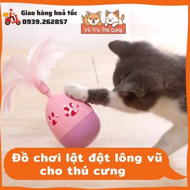 Đồ chơi lật đật lông vũ cho mèo giải toả căng thẳng, có lục lạc phát âm thanh vui tai