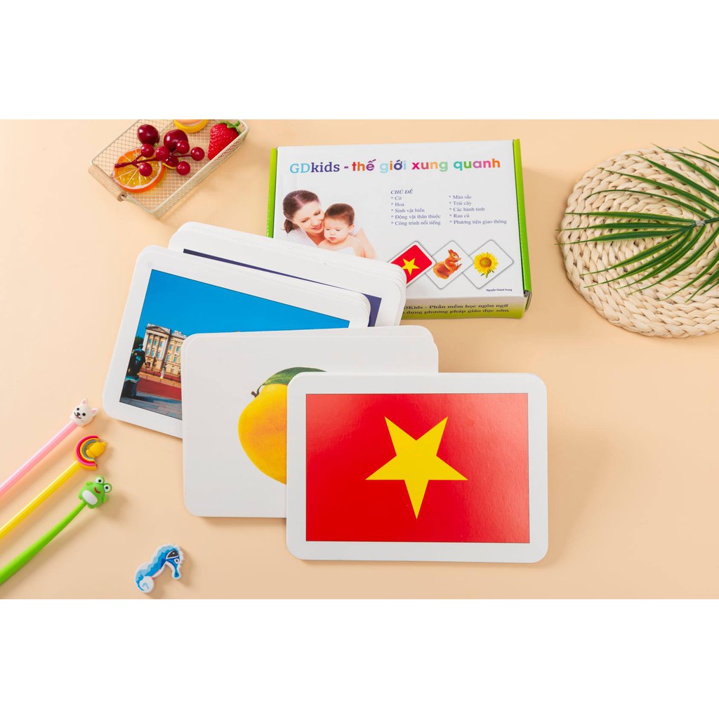 THẺ HỌC THẾ GIỚI XUNG QUANH - 10 CHỦ ĐỀ - 100 THẺ- Flash Card Chuẩn Glenn Doman