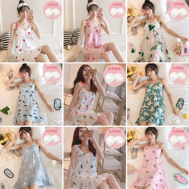 Váy ngủ hai dây cute kèm bịt mắt