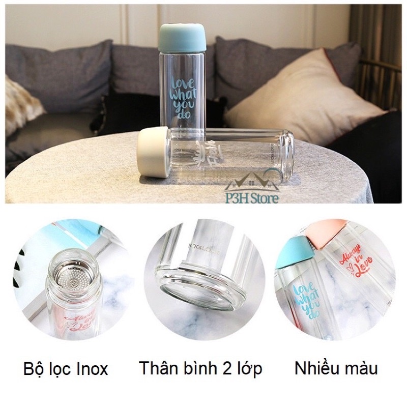 Bình thủy tinh chịu nhiệt 2 lớp Lock&Lock dung tích 300ml LLG628