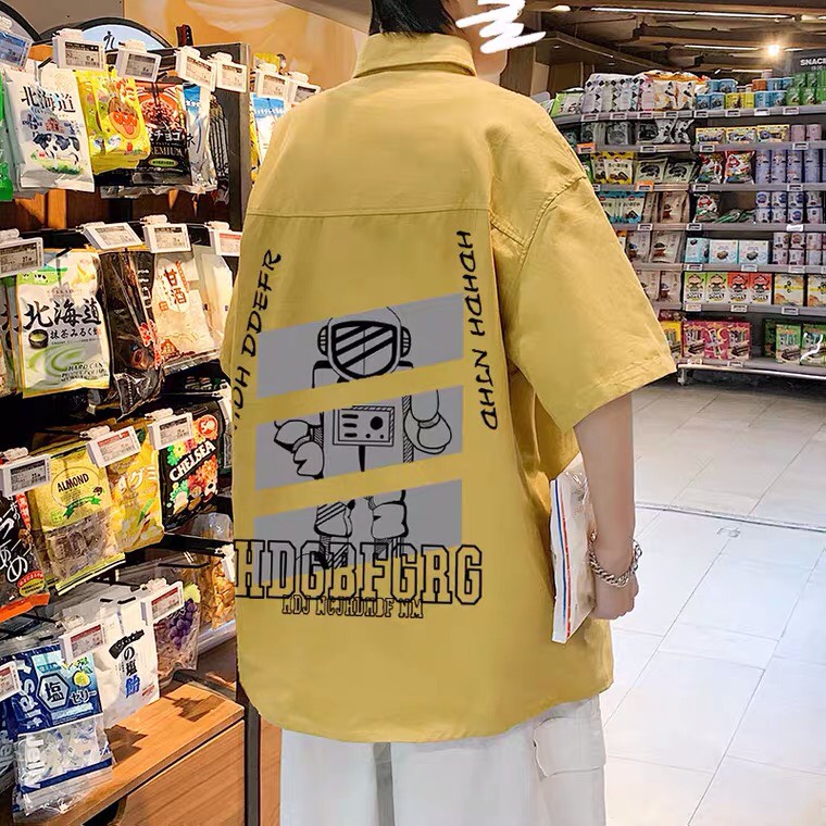 Áo sơ mi tay ngắn from rộng unisex nam nữ , sơ mi nam nữ vải voan lụa mịn mát free size 40kg - 70kg in robot