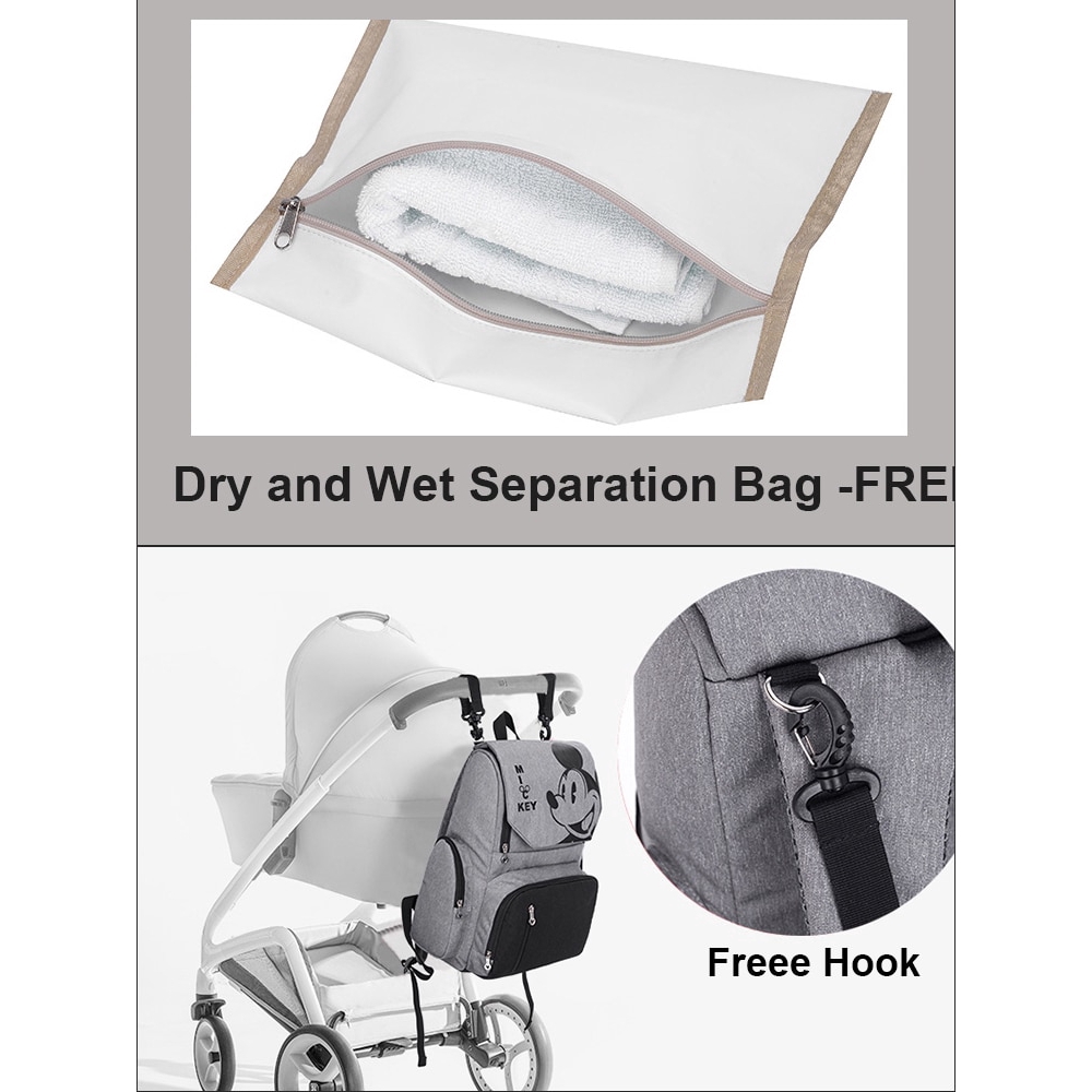 Disney Mickey Minnie tã Túi Ba lô Mommy túi thai sản đẩy Túi chống thấm nước bé Thay đổi Bag Công suất lớn Fashonable