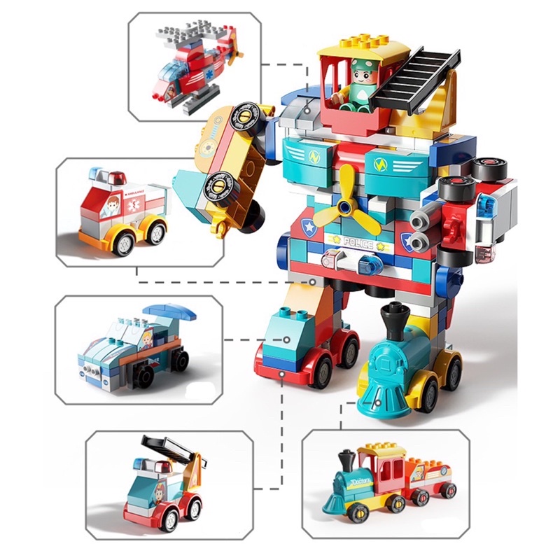 Đồ Chơi Lắp Ráp Robot Biến Hình Xe Cảnh Sát Cho Bé 195 Chi Tiết Hãng Feelo, Gạch Loại To Phù Hợp Cho Bé Từ 3 Tuổi