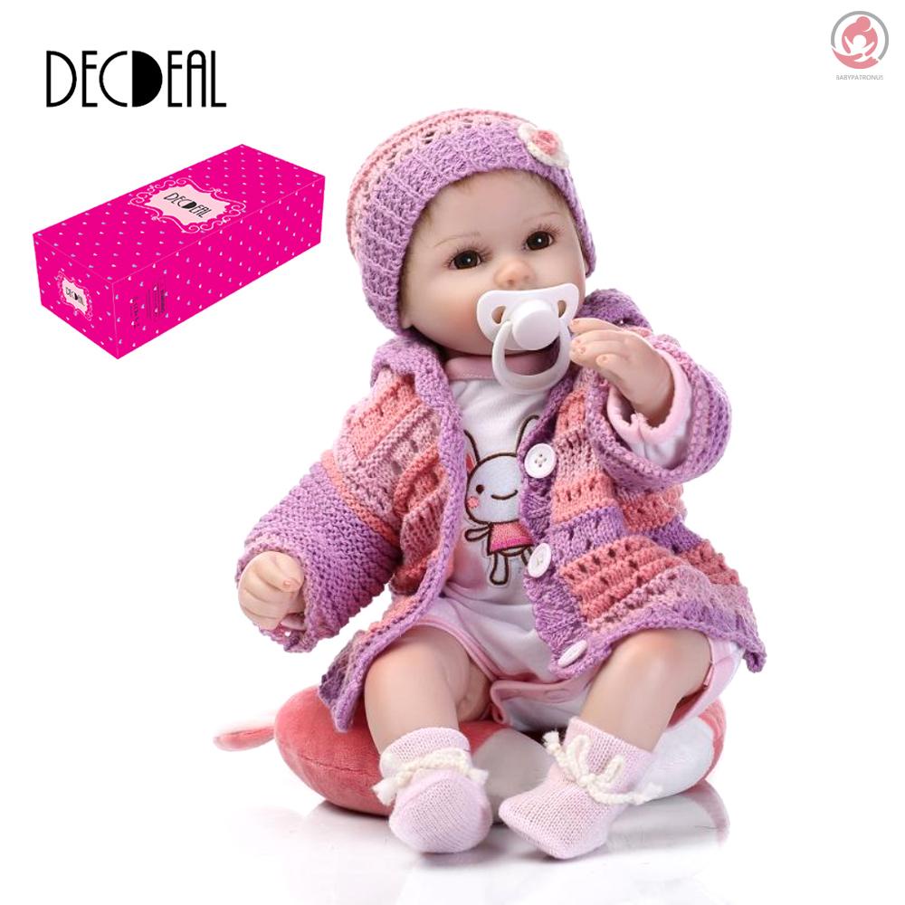 BAG Reborn Baby Doll Girl Silicone Baby Doll Eyes Open With Clothes Hair 16inch 40cm Lifelike Cute Gifts Toy Girl Purple knitwear