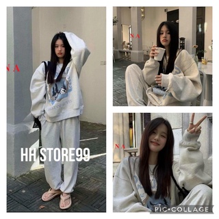 Set nỉ bông nữ ulzzang form rộng tay bồng 🌸Set bộ nỉ nam nữ dài tay STARRY unisex🌸  Freeship 🌸 Sale