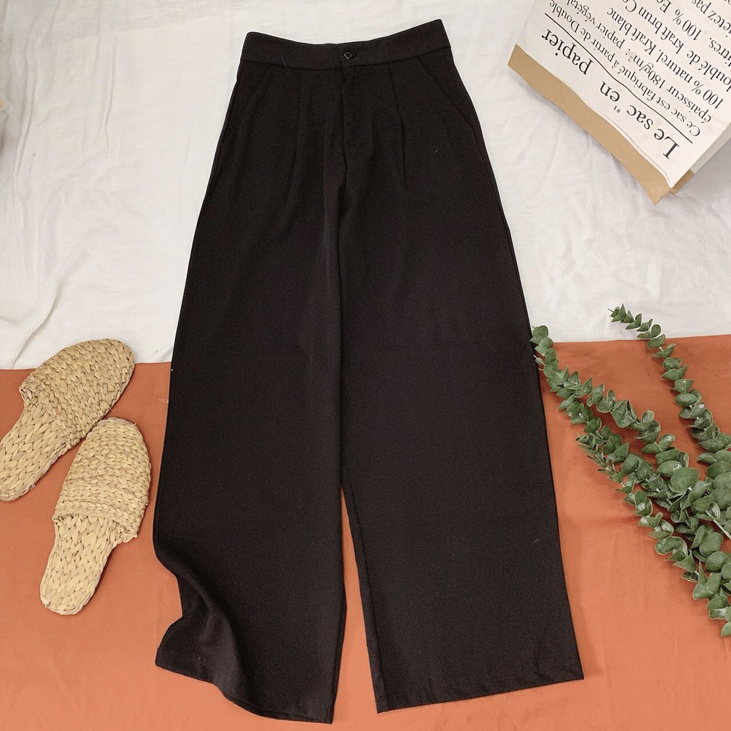 Quần ống rộng suông culottes đen nữ 1 nút