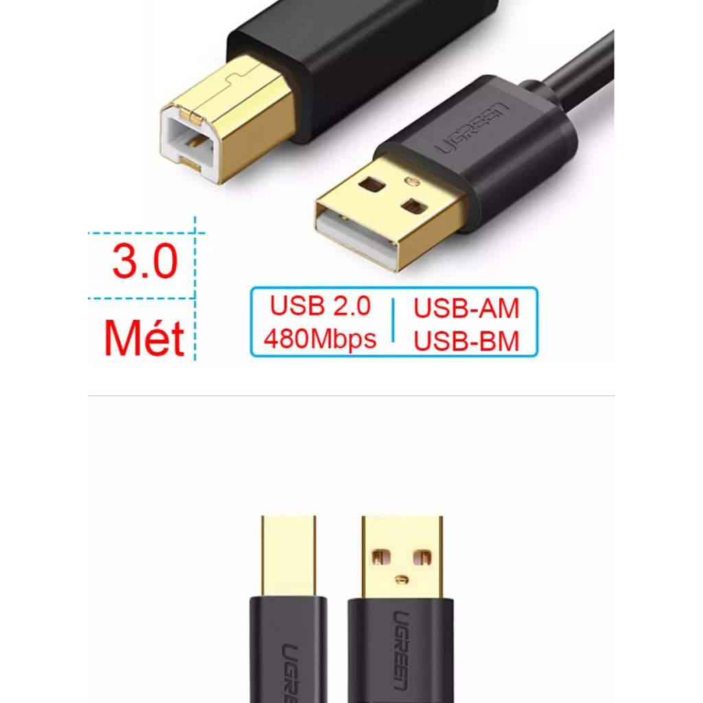 Cáp USB máy in Cao Cấp Ugreen 10350 20847 10351 10352 US135 Chính Hãng Mạ Vàng