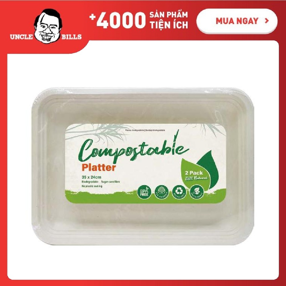 Bộ 2 cái đĩa bã mía tự phân huỷ Uncle Bills OB0385
