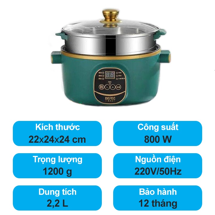 Nồi Nấu Đa Năng Mini 24cm 2,4L Chống Dính, 6 Chế Độ, Chiên, Xào, Hấp, Nấu Cơm, Nấu Lẩu, Kèm Giá Hấp INOX Tiện Dụng