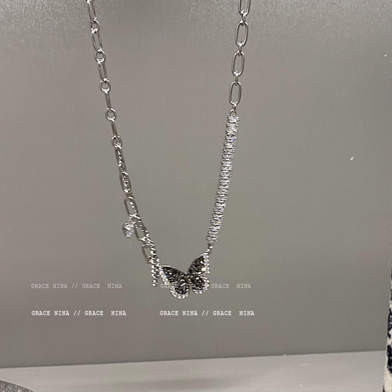 Vòng cổ Xương Đòn Mặt Trái Tim Bướm Đen Đính Đá Zircon Phong Cách Hàn Quốc Cho Nữ