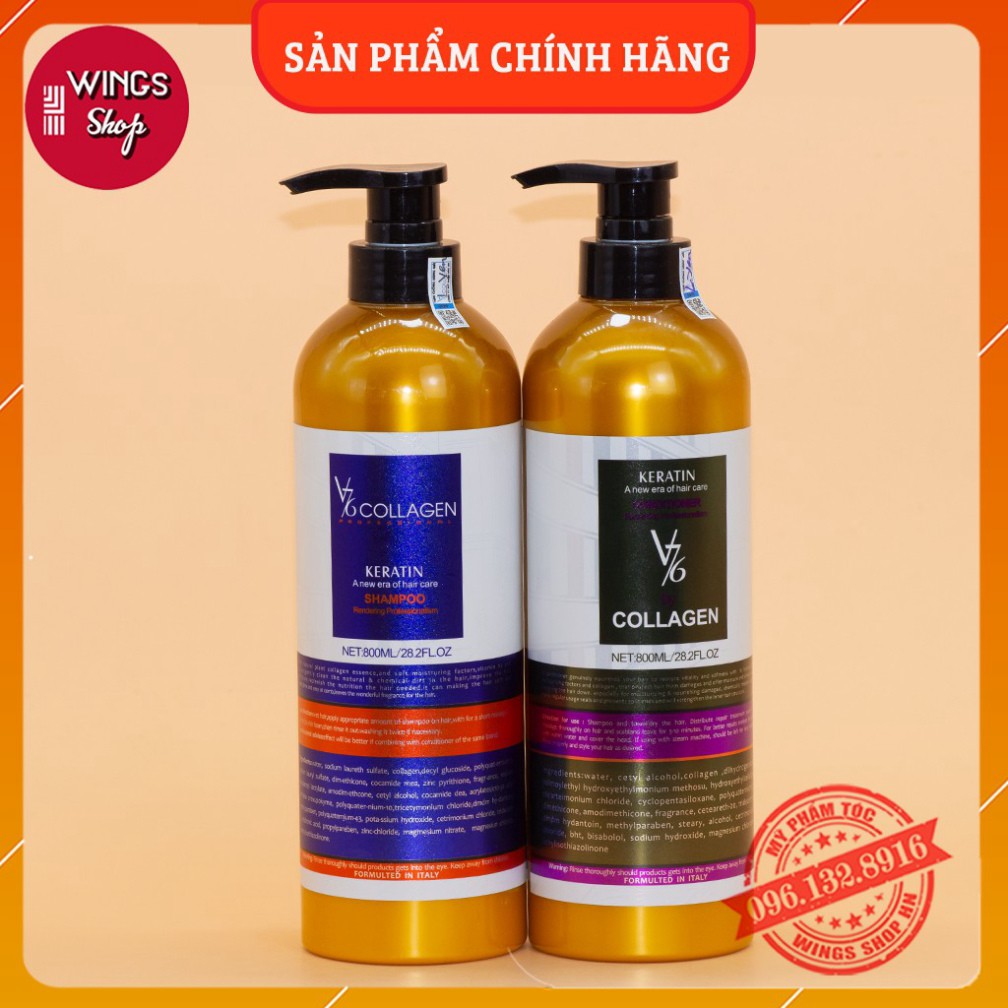 Cặp Dầu Gội Xả Collagen Keratin V76 🛑FreeShip🛑Ngăn Rụng Tóc, Kích Thích Mọc Tóc, Phục Hồi Tóc Hư Tổn