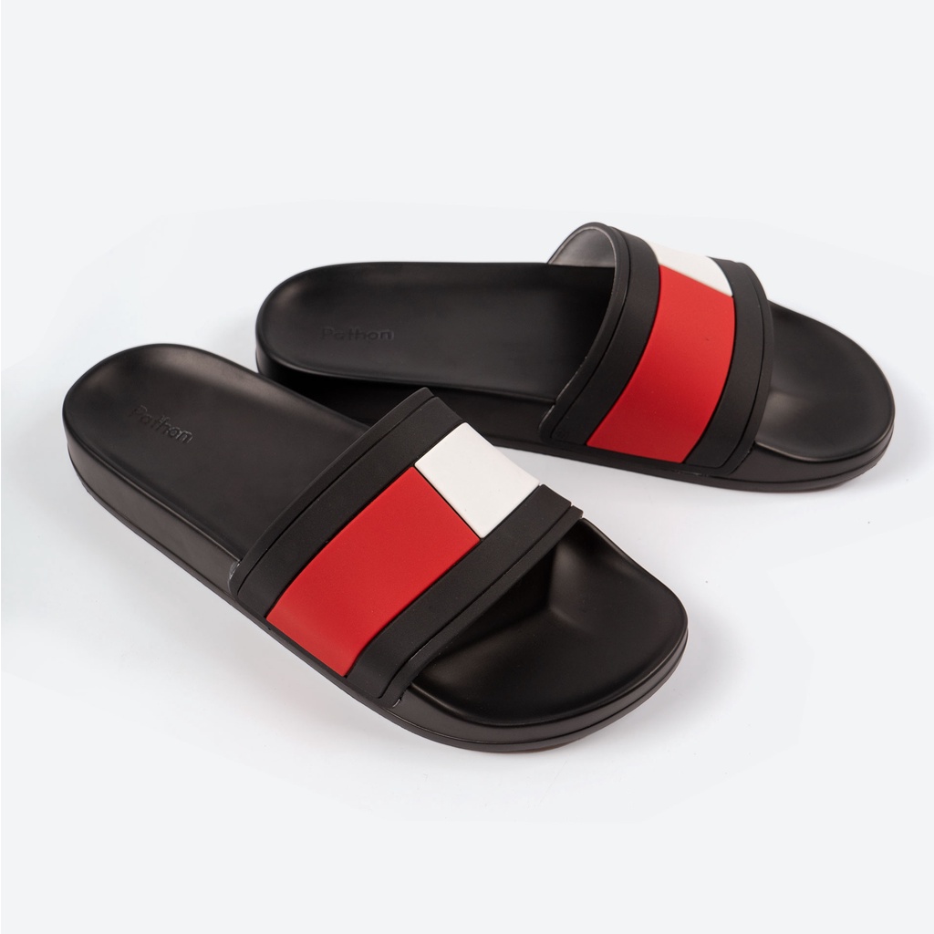 Dép nam nữ quai ngang slipper Pathon PVC và đế PU đen quai 3 màu kết hợp SD56