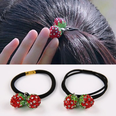 Dây cột tóc 2 trái dâu tây phong cách nhẹ nhàng