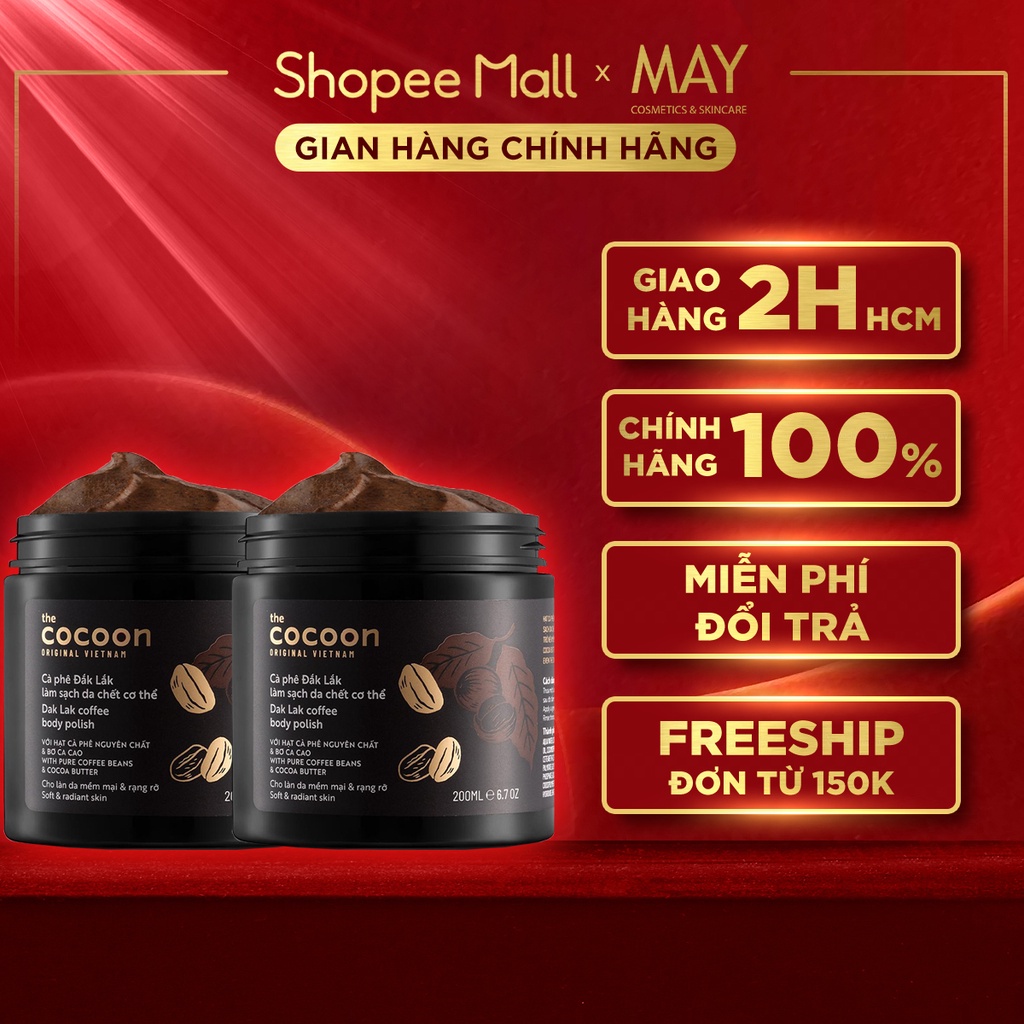 Combo 2 Tẩy Tế Bào Chết Cà Phê Đắk Lắk COCOON Làm Sạch Da Chết DÀNH CHO BODY 200ml - CAM KẾT CHÍNH HÃNG