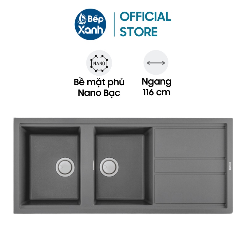 Chậu Rửa Chén Đá Malloca Titanium K-50073 (Màu Xám) - Ngang 116cm - Phủ Nano Bạc