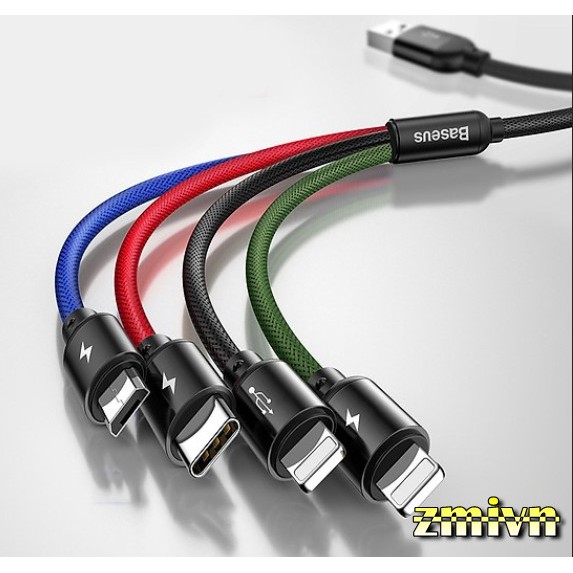 Dây cáp sạc Baseus 4 in 1 Type-C, 2 Lighning, Micro USB, cho iPhone/ iPad